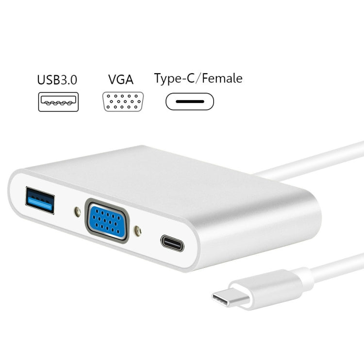 USB-C to VGA 3-in-1 Hub Adapter for Macbook Pro / Google ChromeBook Silver