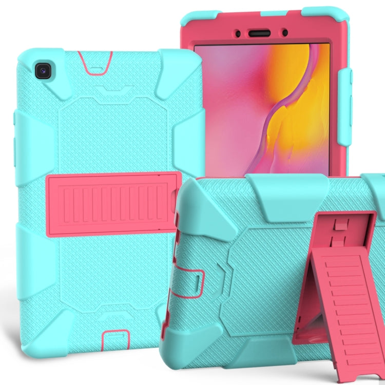 Shockproof Teal and Hot Pink Silicone Protection Case with Holder for Galaxy Tab A8.0 2019 / T290