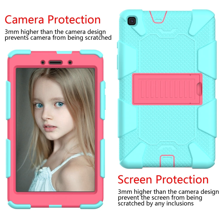 Shockproof Teal and Hot Pink Silicone Protection Case with Holder for Galaxy Tab A8.0 2019 / T290