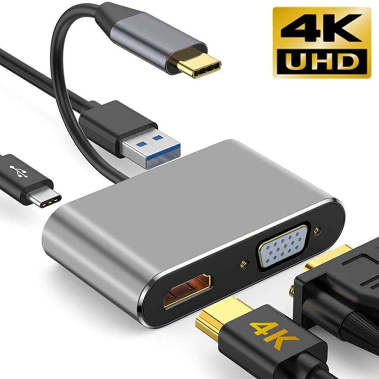 USB C to HDMI VGA 4K Adapter Hub with USB-C PD Charging - Expand Connectivity for Nintendo Switch/Samsung/MacBook (Gray)