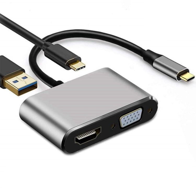 USB C to HDMI VGA 4K Adapter Hub with USB-C PD Charging - Expand Connectivity for Nintendo Switch/Samsung/MacBook (Gray)