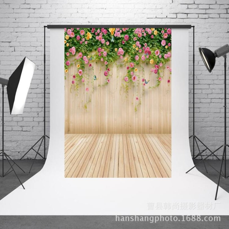 Simulation Wood Plank Flower Wall Photo Backdrop Cloth - 1.5m x 2.1m