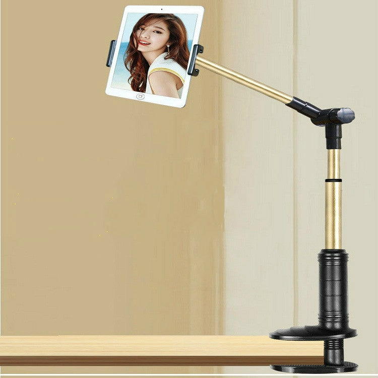 Lazy Mount Folding Long Arm Phone Stand Holder with 360 Degree Rotation for 4-14 Inch Tablet & Phone (Black Gold)