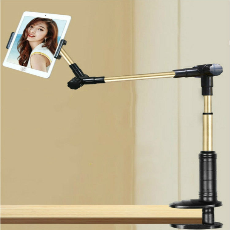 360 Degree Rotation Lazy Mount Folding Long Arm Phone Stand Holder for 4-14 Inch Tablet & Phone (Black Gold)