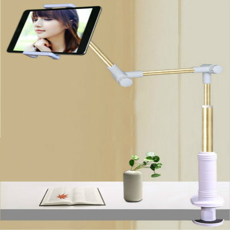360 Degree Rotation Lazy Mount Folding Long Arm Phone Stand Holder for 4-14 Inch Tablet & Phone (Gold)
