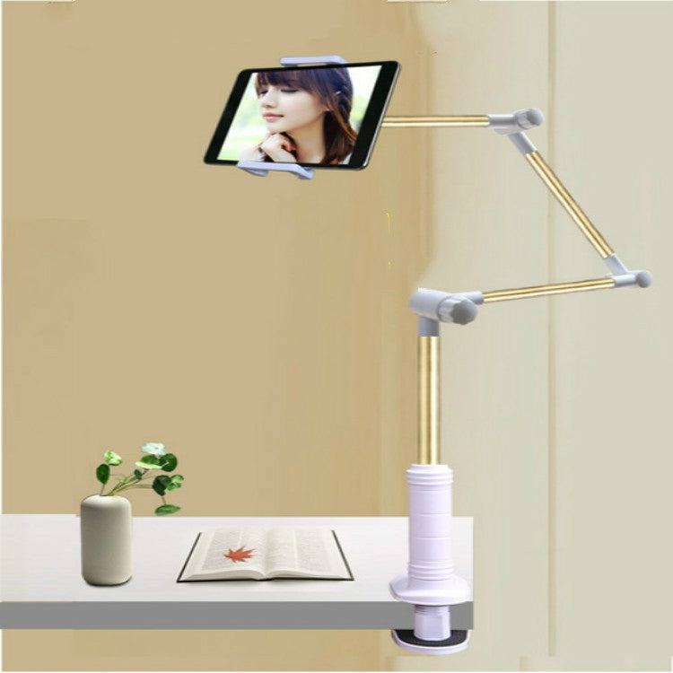 360 Degree Rotation Lazy Mount Folding Long Arm Phone Stand Holder for 4-14 Inch Tablet & Phone (Gold)