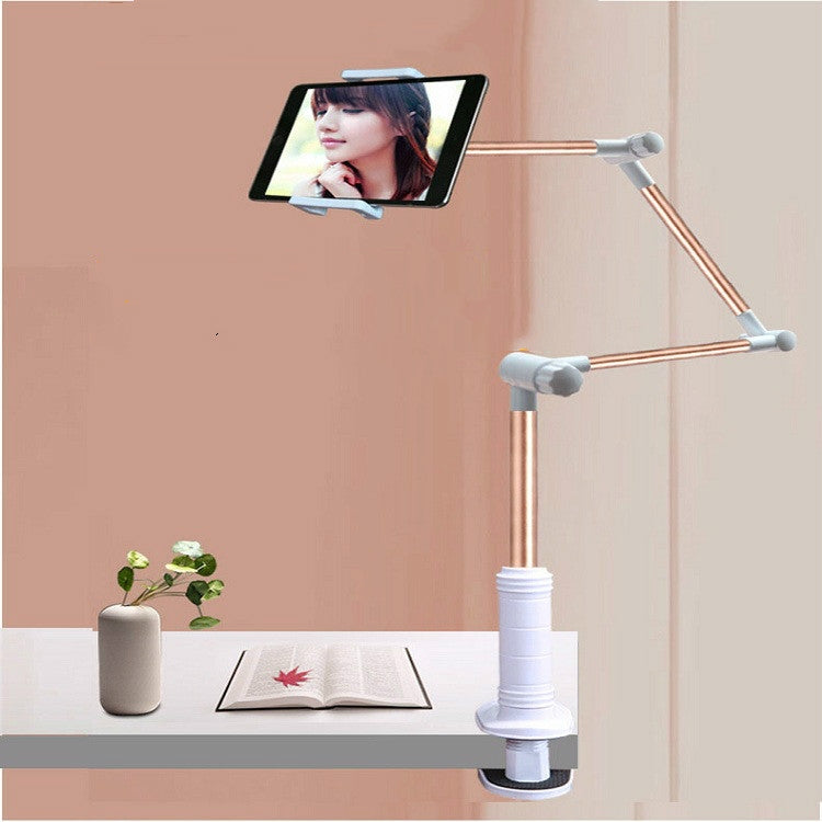 Lazy Mount Folding Long Arm Phone Stand Holder for 4-14 Inch Tablet & Phone (Rose Gold) with 360 Degree Rotation
