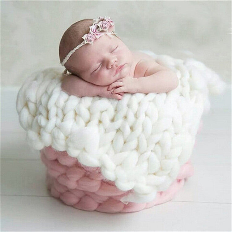 New Born Baby Knitted Wool Blanket for Newborn Photography - White Chunky Knit Blanket