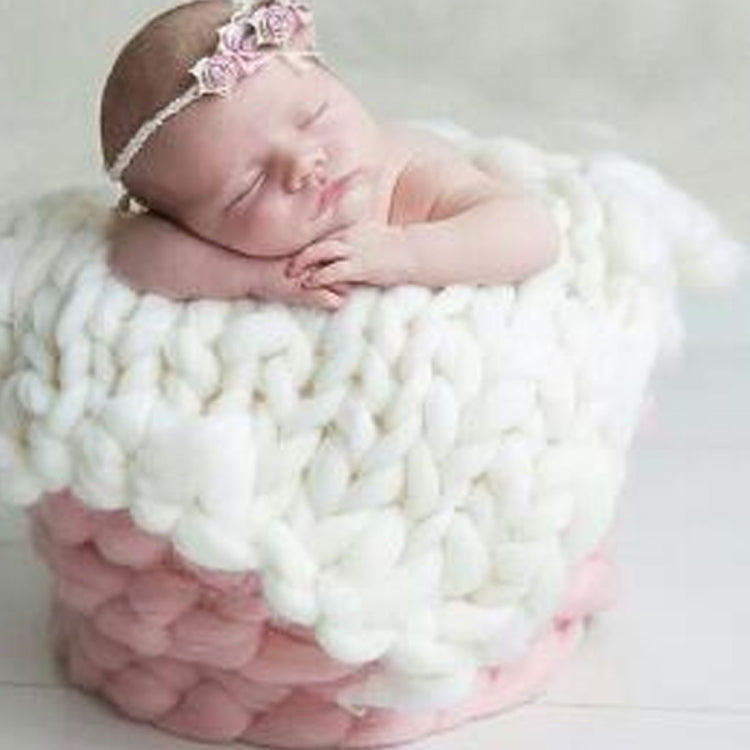 New Born Baby Knitted Wool Blanket for Newborn Photography - White Chunky Knit Blanket