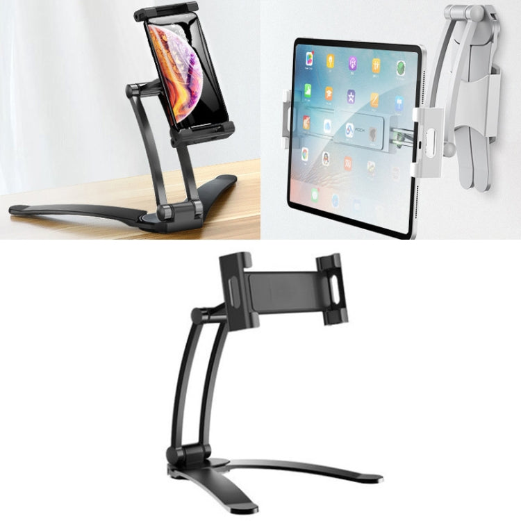 Versatile Aluminum Alloy Mobile Phone and Tablet Holder with Wall Mount Base (Black)