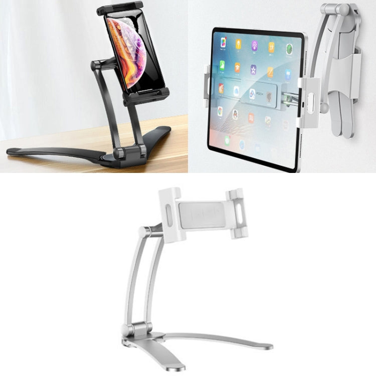 Aluminum Alloy Mobile Phone and Tablet Holder with Wall Mount Base (Silver Gray)
