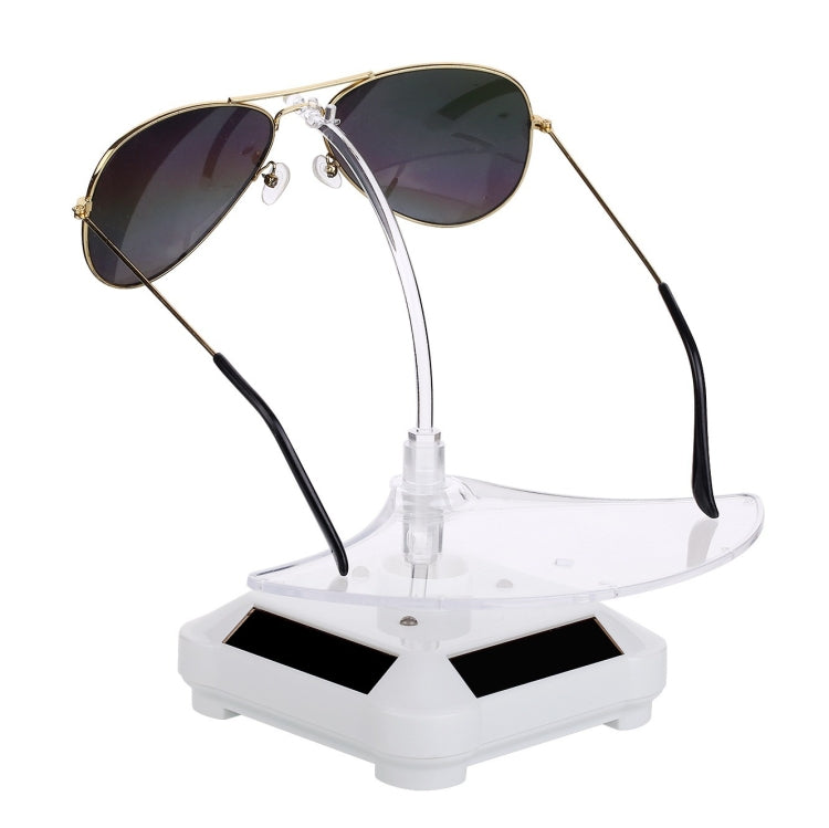 360 Degree Rotating Solar-Powered Glasses Display Stand with Colorful Lights (White)
