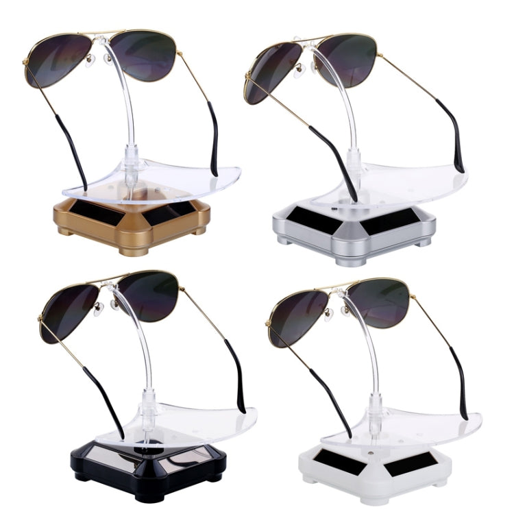 Solar Powered 360 Degree Rotating Turntable with Colorful Lights and Glasses Display (Gold)