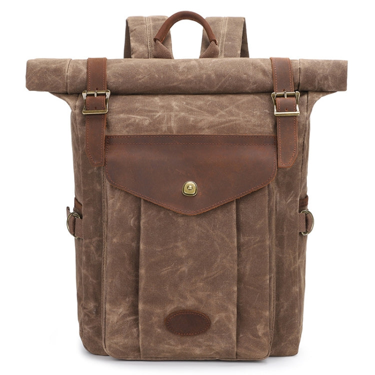 Vintage Batik Canvas and Crazy Horse Leather Camera Backpack