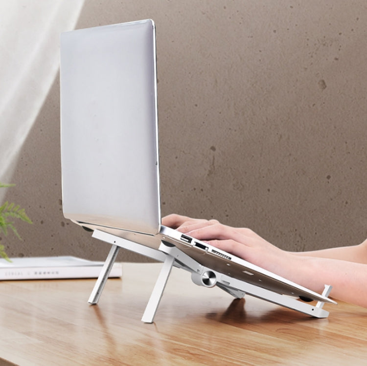 Adjustable Laptop Heightening Bracket with Folding Storage - White