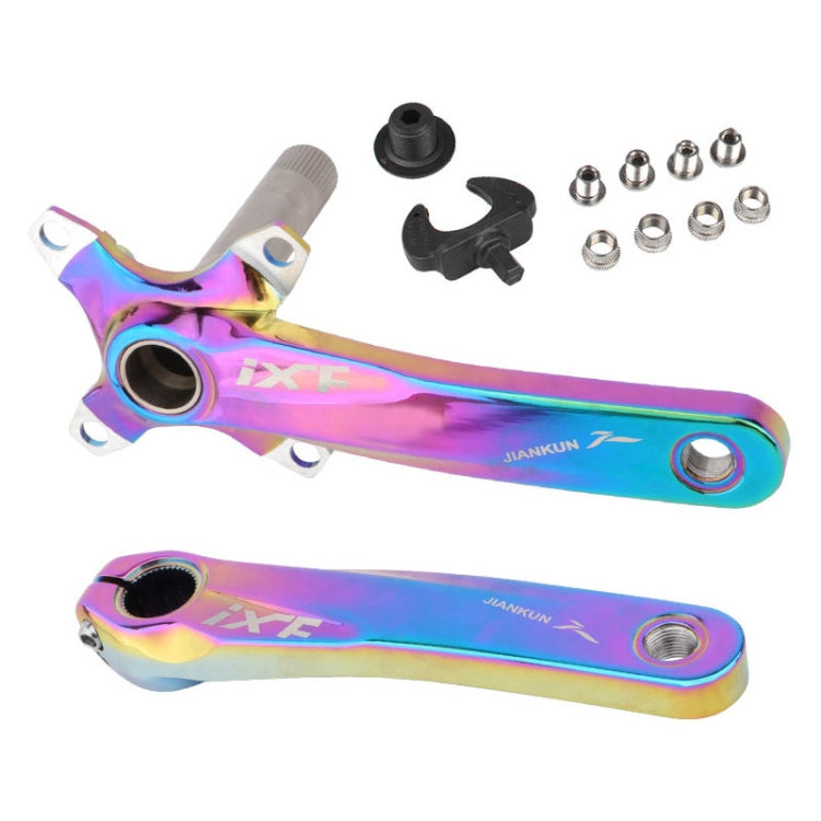 JIAN KUN IXF Mountain Bike Hollow Crank Modified Single-plate Left and Right Cranks Crankshaft Bottom Axle (Electroplating Colorful)