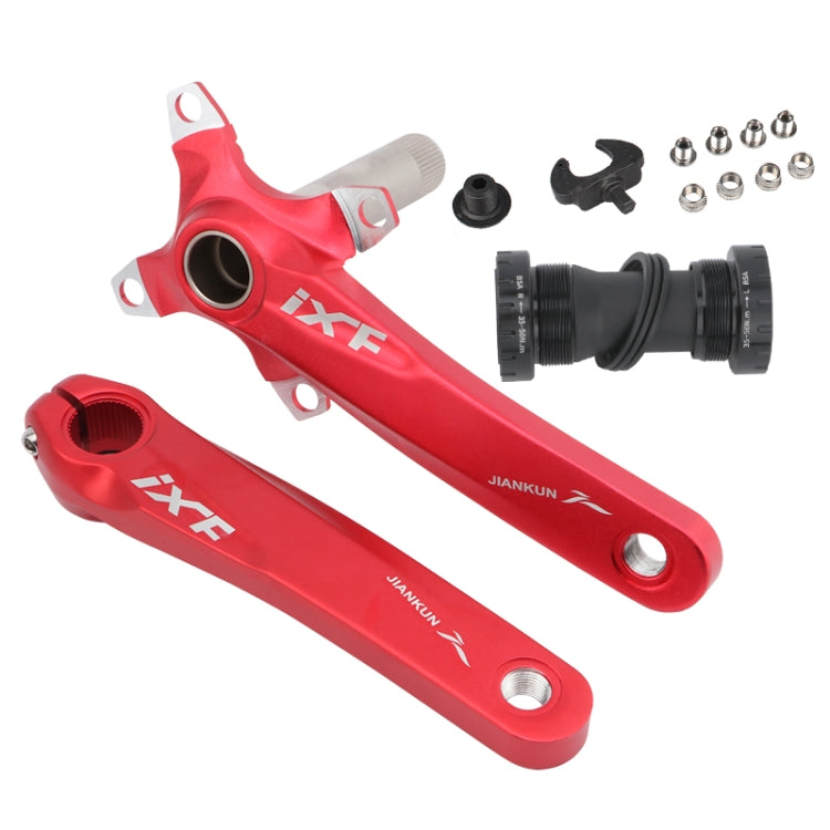 Jiannkun IXF Mountain Bike Hollow Crank Set with Left and Right Cranks and Bottom Bracket (Red)