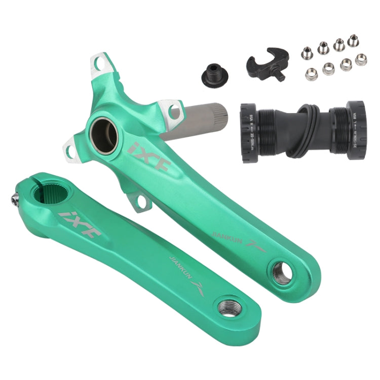 JIAN KUN IXF Mountain Bike Hollow Crank with Single-plate Left and Right Cranks + Bottom Bracket (Green)