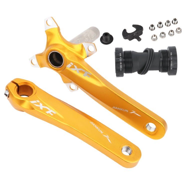 Mountain Bike Hollow Crank Set with Left and Right Cranks, Bottom Bracket(Yellow)