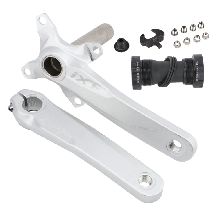 JIANKUN IXF Mountain Bike Hollow Crank Set with Left and Right Cranks + Bottom Bracket (Silver)