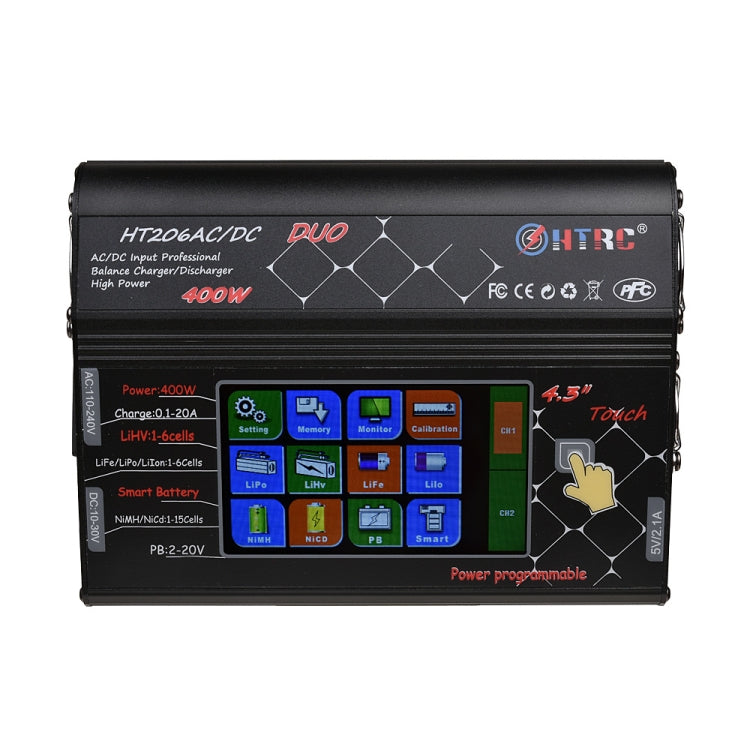 HTRC HT206AC/DC DUO 400W Large Color Screen Touch Dual-way Smart Balance Charger, EU Plug