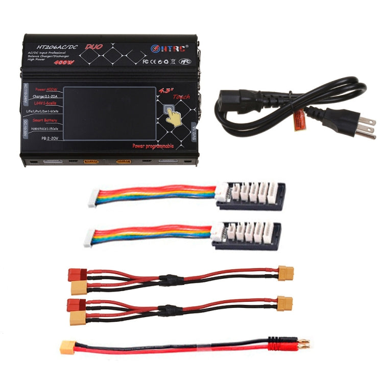 HTRC HT206AC/DC DUO 400W Smart Balance Charger with Large Color Screen Touch and Dual Output, US Plug