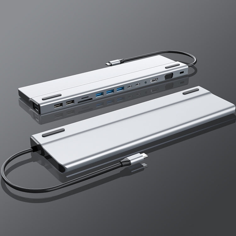 14-in-1 Type-C Hub Splitter Docking Station with HDMI, PD, VGA, RJ45, USB 3.0, USB 2.0, Audio Port, SD/TF HUB Multi-function, and Base