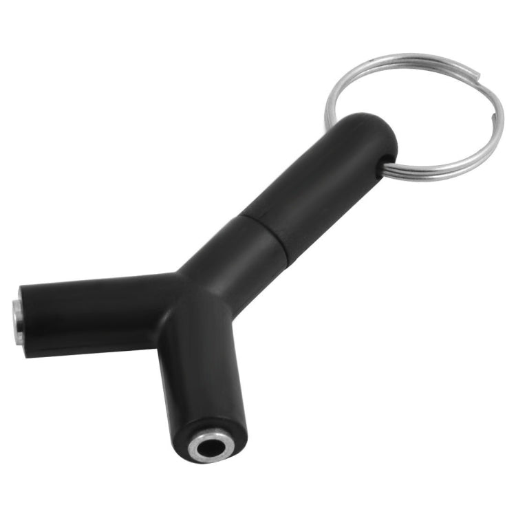 Y-Shaped Mini Audio Headset Adapter Keychain (Black)