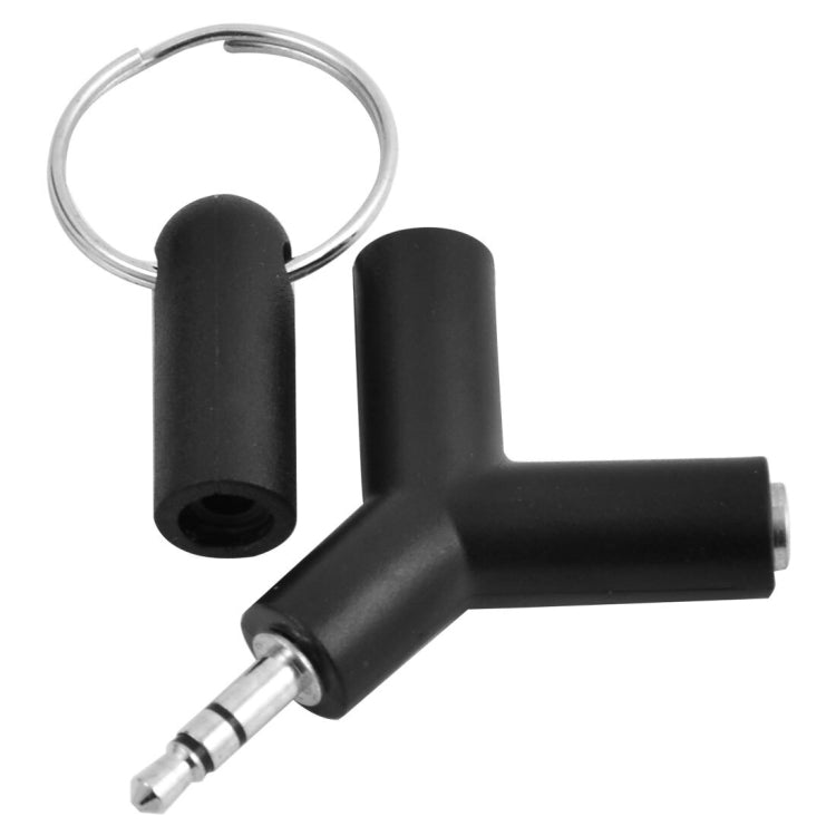 Y-Shaped Mini Audio Headset Adapter Keychain (Black)