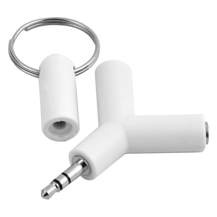 Mini Y Shaped 3.5mm Male to Double 3.5mm Female Jack Audio Headset Adapter Connector Keychain (White)