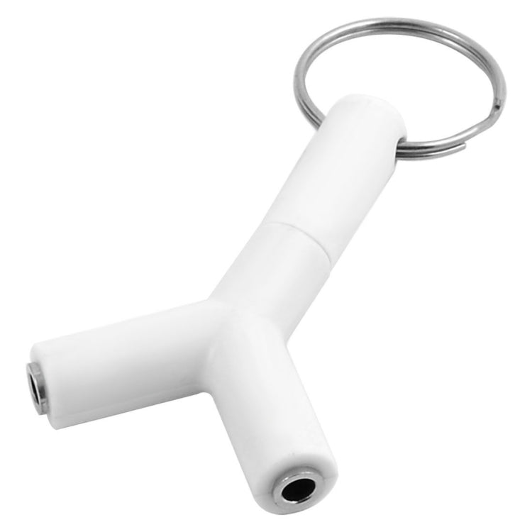 Mini Y Shaped 3.5mm Male to Double 3.5mm Female Jack Audio Headset Adapter Connector Keychain (White)