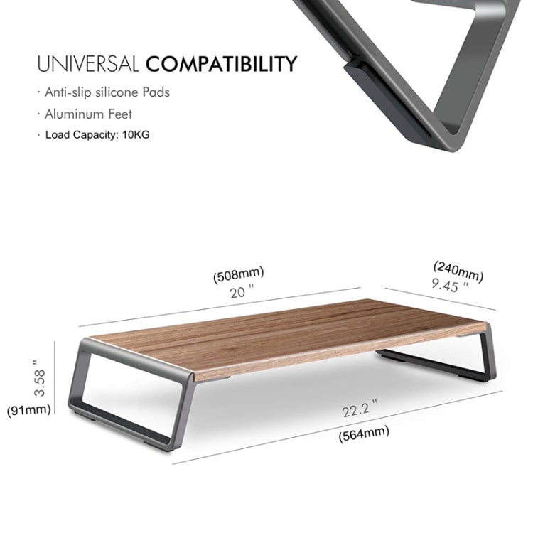 Elevated Monitor Stand Riser with Aluminum Feet for iMac MacBook LCD Display Printer, Lapdesk Tabletop Organizer in Light Wood Grain