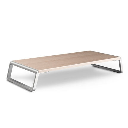 Elevated Monitor Stand Riser with Aluminum Feet for iMac MacBook LCD Display Printer, Lapdesk Tabletop Organizer in Light Wood Grain