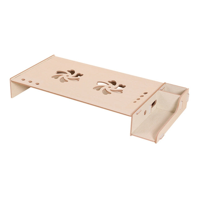 Wooden Ergonomic Computer Monitor and Laptop Stand with Keyboard Storage Shelf