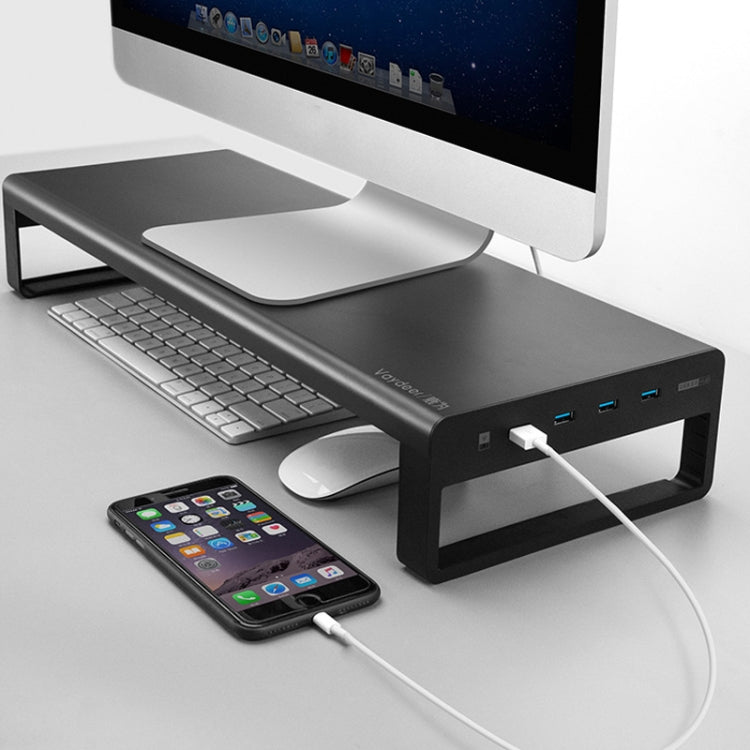 Vaydeer Metal Display Increase Rack - L-High Configuration-Black with 1x Splitter and 4x USB3.0 Ports