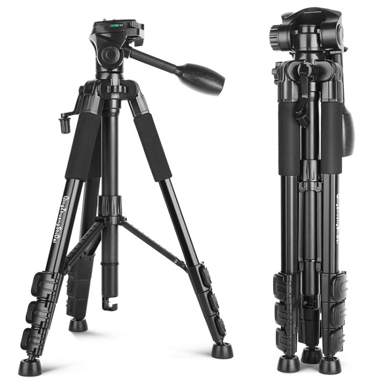 Q111 4-Section Folding Legs TriPod with Three-dimensional Damping Tripod Heads (Black)