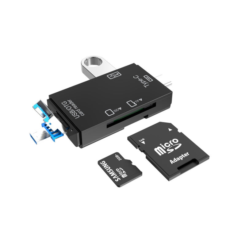 3-in-1 Multi-function Card Reader with Type-C & Micro USB Ports (Black)