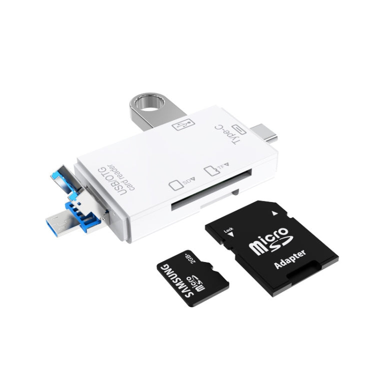 3 in 1 Multi-Function Card Reader with Type-C & Micro USB Ports (White)