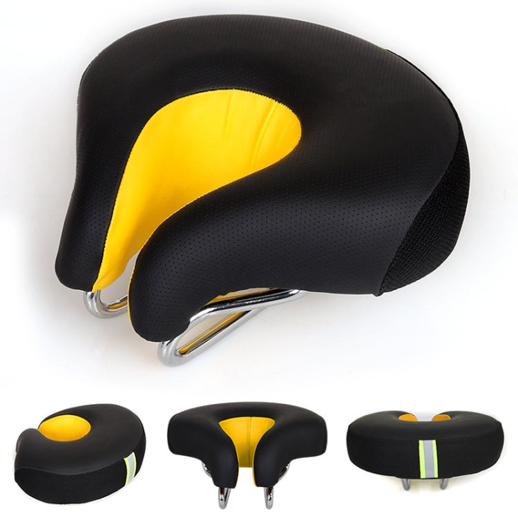 Mountain Bike Noseless Bicycle Saddle with Thick Soft Cushion - Yellow