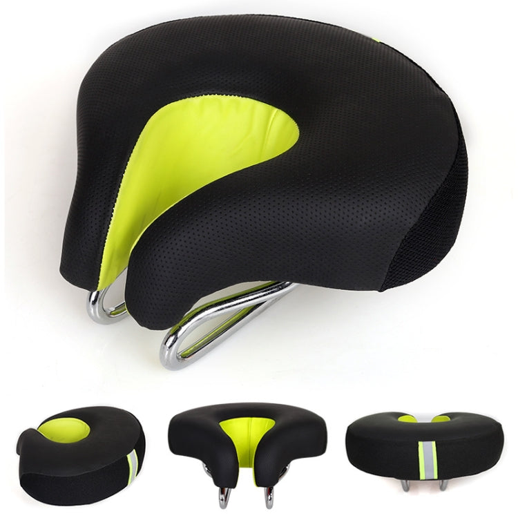 Noseless Mountain Bike Saddle with Green Thickened Soft Cushion