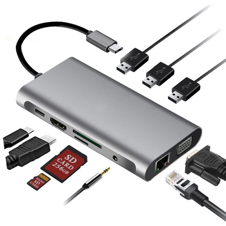 10 in 1 Type-C Multi-Function Docking Station with PD Fast Charging Hub