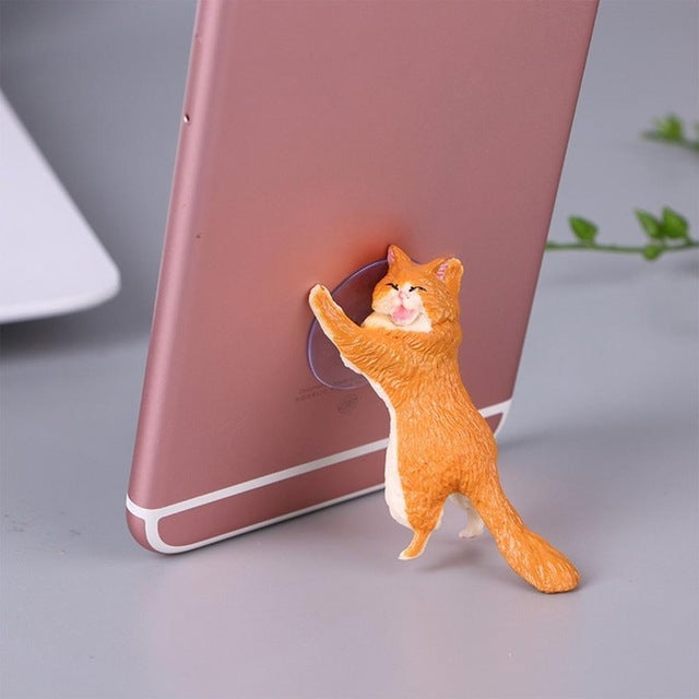 60 Pieces Orange Cute Cat Smartphone Holder with Sucker Design