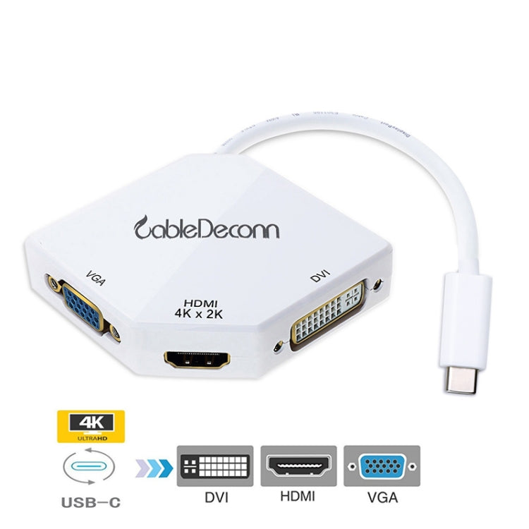 Cabledeconn F0102 3 in 1 Type-C to VGA / HDMI / DVI Adapter (White)