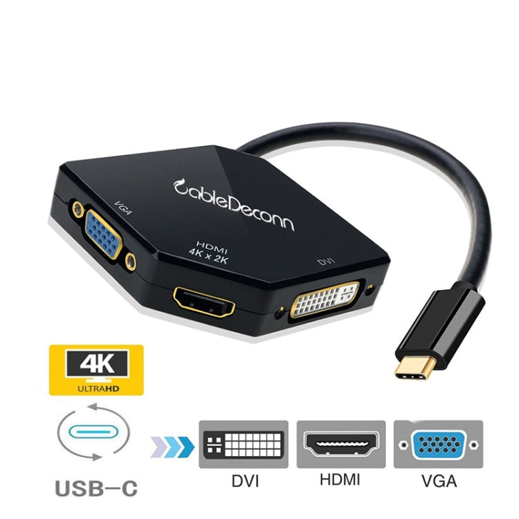 3-in-1 Type-C to VGA / HDMI / DVI Adapter by Cabledeconn (Black)