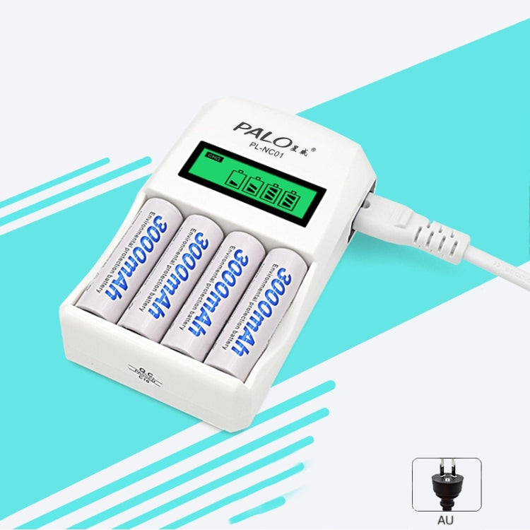 Intelligent 4-Slot Battery Charger with LCD Display for AA/AAA Rechargeable Batteries (AU Plug)