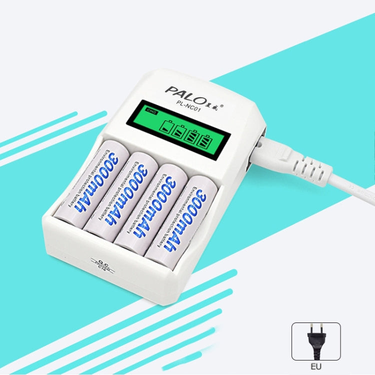 Intelligent 4-Slot LCD Battery Charger for AA/AAA Ni-MH/Ni-Cd Rechargeable Batteries (EU Plug)