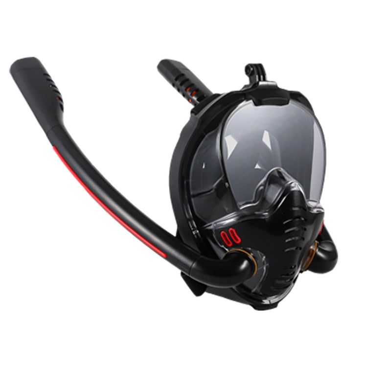 Adult Double Tube Silicone Full Dry Snorkeling and Diving Mask - S/M(Black/Black)
