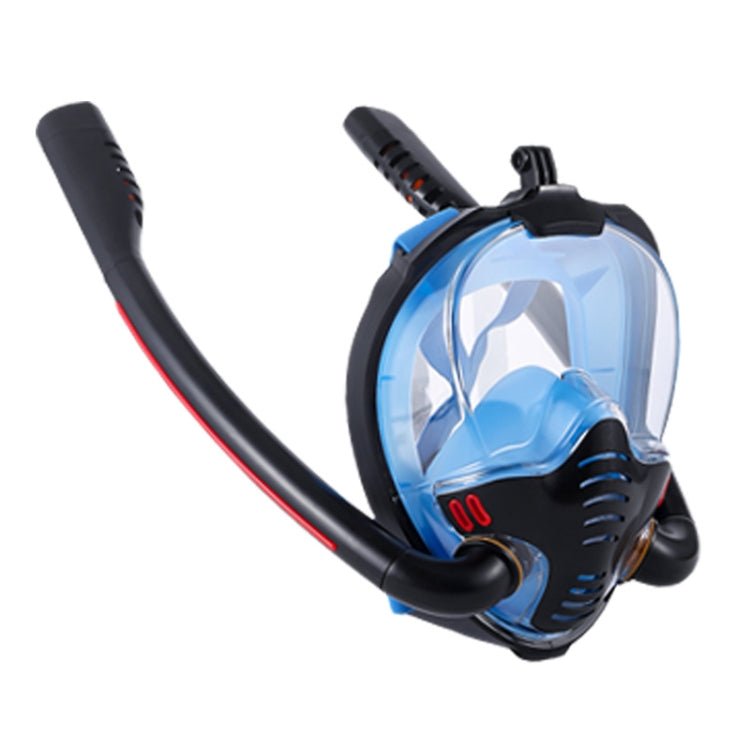 Silicone Full Dry Snorkeling Mask with Double-Tube Breathing System for Adults - L/XL (Black/Blue)