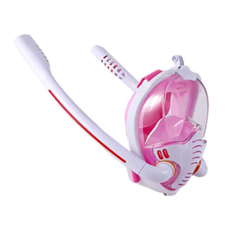 Full Face Snorkeling Mask with Double Tube and 180-Degree View, Size L/XL (White/Pink)