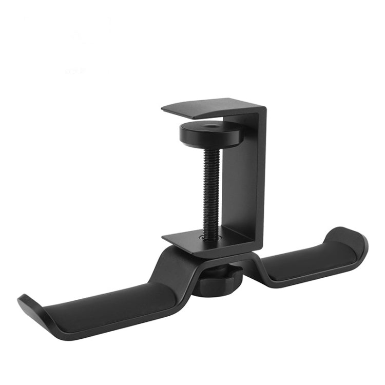 Headphone Hanger: Sleek Black Metal Double Bracket Desktop Lock Clip Shelf